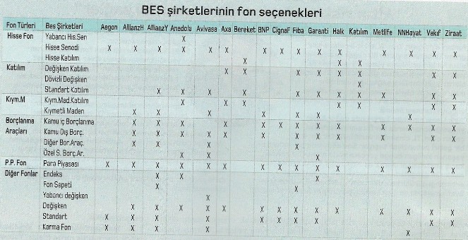 bes fon secenekleri